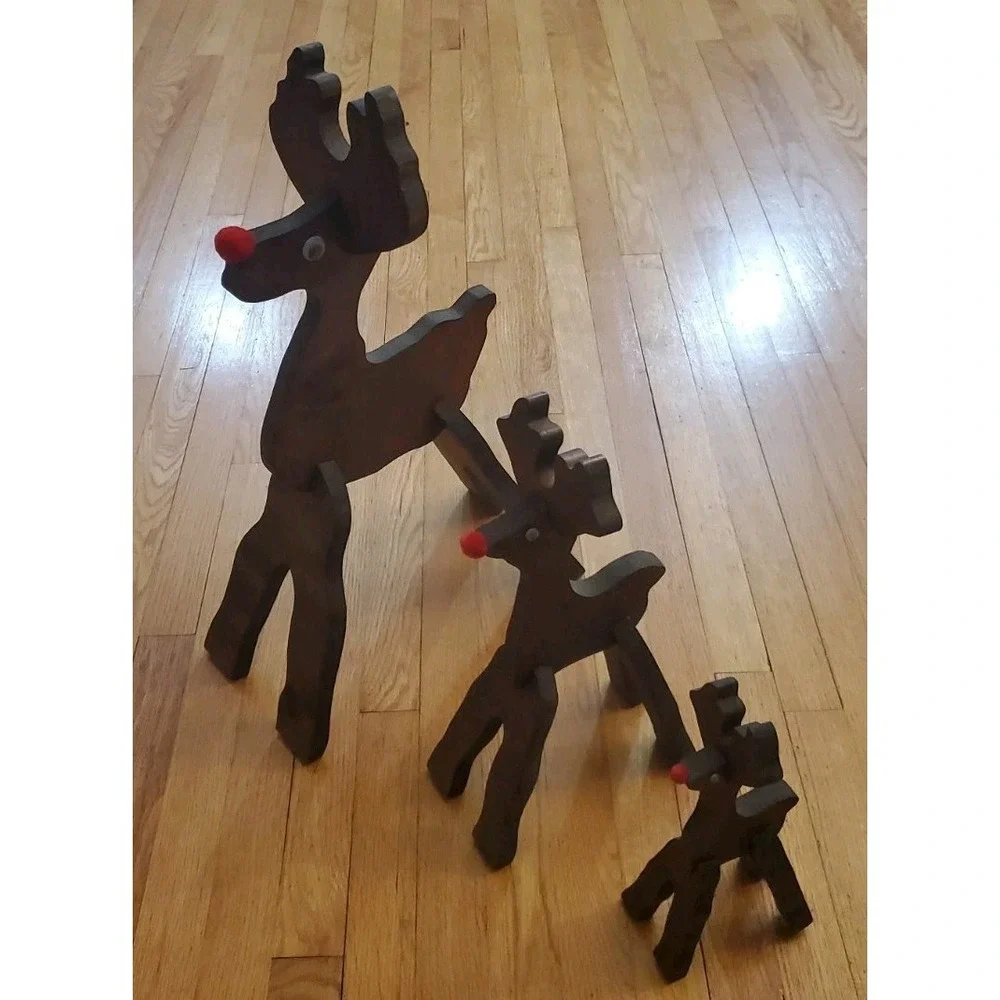 Reindeer Wooden Christmas Decoration Slot Together Approx Lot Of 3 SEE PHOTOS